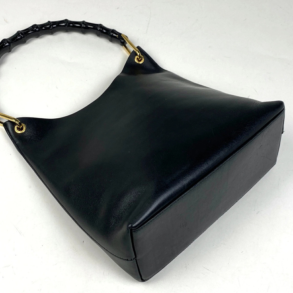 Gucci Leather Bag Hobo Bamboo Shoulder Handbag Black